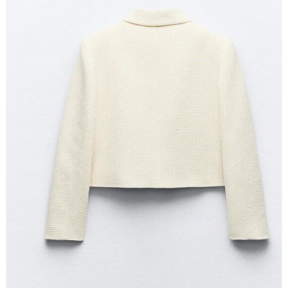 zara 3221/339/712 New Ivory Tweed Long Sleeve Blazer Jacket Small - Picture 4 of 7
